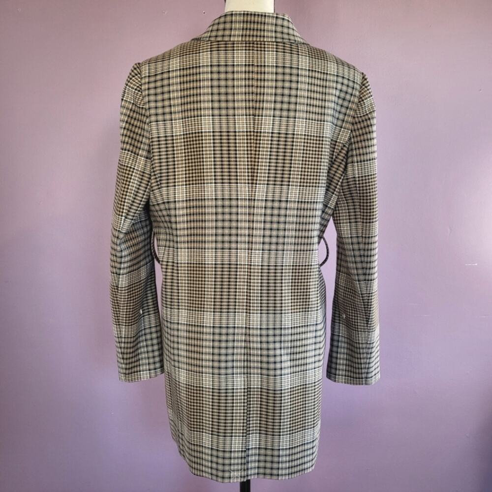 Halogen X Atlantic-Pacific Neutral Houndstooth Plaid Double Breasted Belted Coat - Picture 8 of 12